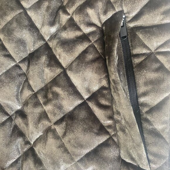 Athleta Quilted Metallic Puffer Vest Womens M Brown Gold Bronze Full Zip Layerin - Picture 8 of 12